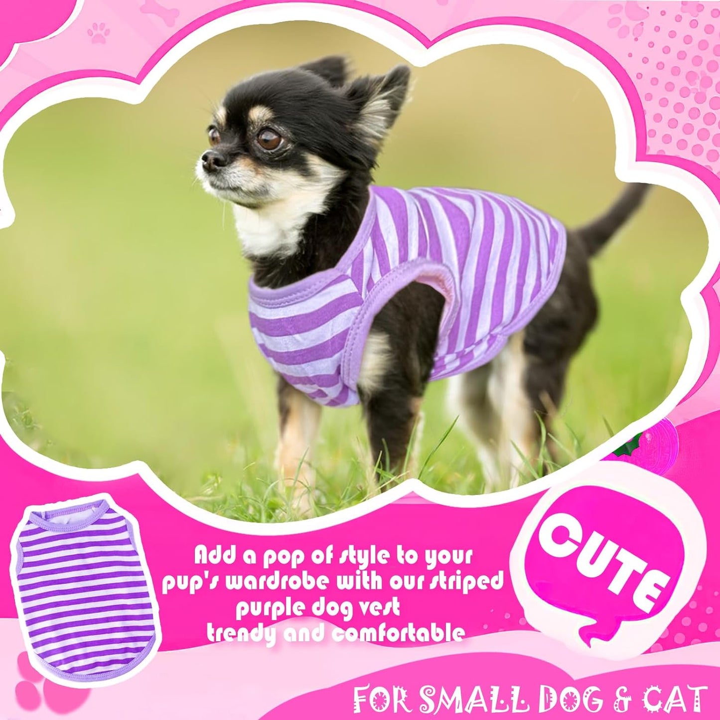 Kallfir's cutie 2 Pieces Chihuahua Clothes Summer Dog Clothes for Small Dogs Girl Spring Stripe Dog Shirts Cute Soft Pet Puppy Cat Clothes