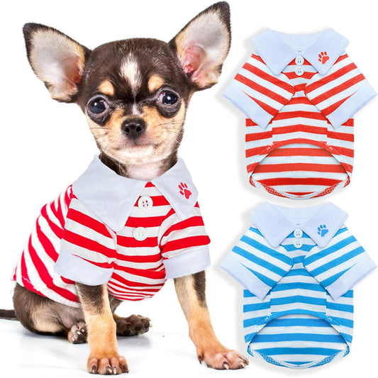 Kallfir's cutie XXS Dog Clothes , 2 Pieces Chihuahua Clothes Striped Dog T-Shirt Yorkie Teacup Dog Clothes for Small Dogs Girl Puppy Clothes