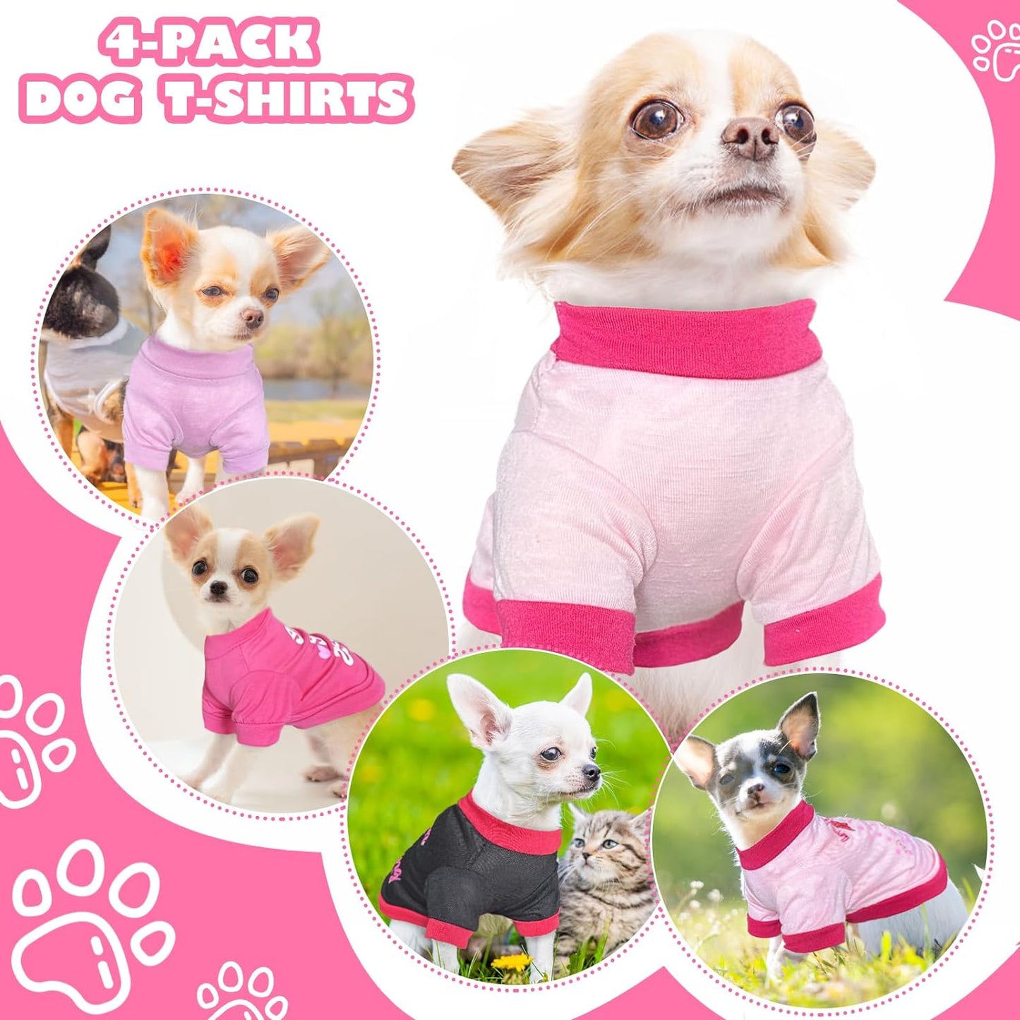 Kallfir's cutie 4 Pieces Dog Clothes for Small Dogs Girl Summer Spring Dog Shirts Cute Soft Chihuahua Yorkie Clothes Pet T-Shirt Breathable Puppy Cat Clothes Tiny Dog Outfit