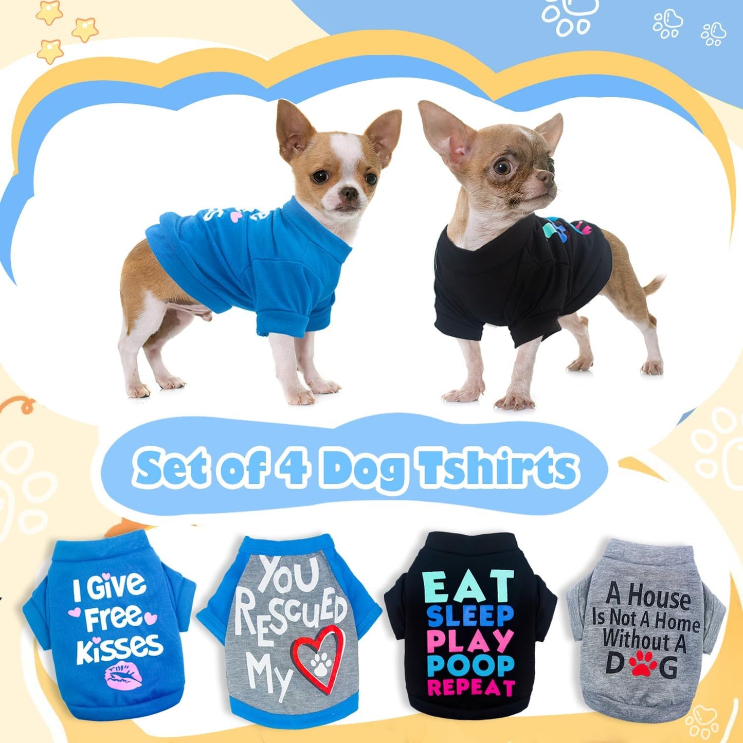 Kallfir's cutie 4 Pieces Chihuahua Clothes Dog Clothes for Small Dogs Boy Yorkie Teacup Clothes Spring Summer Pet Shirt Cute Puppy Clothes Dog T-Shirt