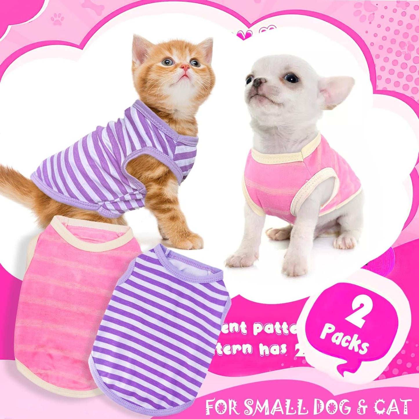 Kallfir's cutie 2 Pieces Chihuahua Clothes Summer Dog Clothes for Small Dogs Girl Spring Stripe Dog Shirts Cute Soft Pet Puppy Cat Clothes