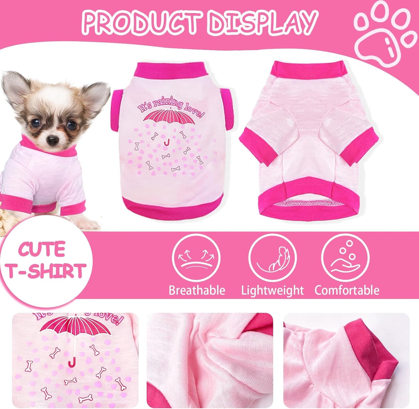 Kallfir's cutie 4 Pieces Dog Clothes for Small Dogs Girl Summer Spring Dog Shirts Cute Soft Chihuahua Yorkie Clothes Pet T-Shirt Breathable Puppy Cat Clothes Tiny Dog Outfit