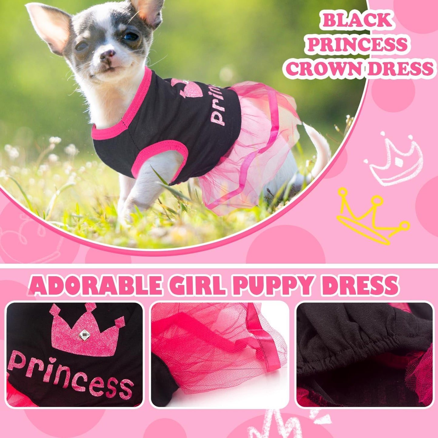 Kallfir's cutie 2 Pieces Dog Clothes for Small Dog Girls Cute Princess Puppy Dresses with Rhinestones Pet Dress Outfit Female Dog Clothes for Small Dogs