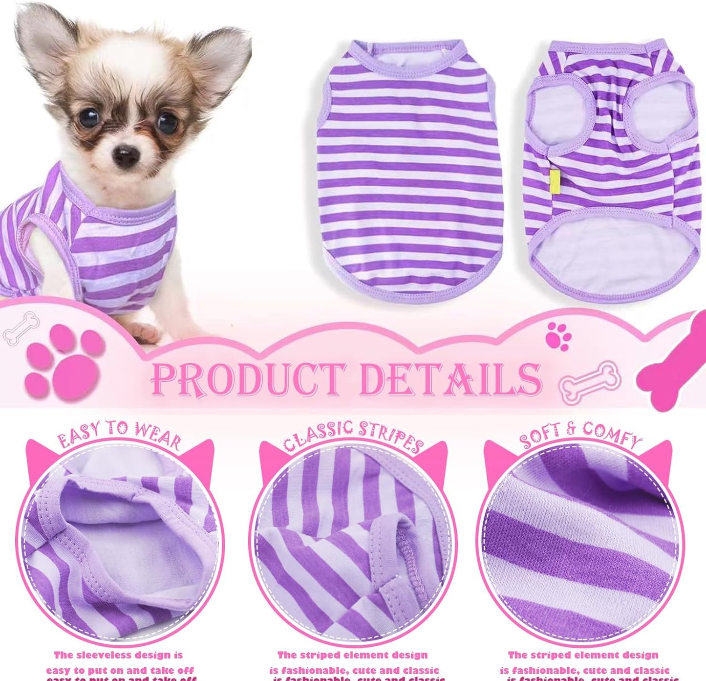 Kallfir's cutie 2 Pieces Chihuahua Clothes Summer Dog Clothes for Small Dogs Girl Spring Stripe Dog Shirts Cute Soft Pet Puppy Cat Clothes