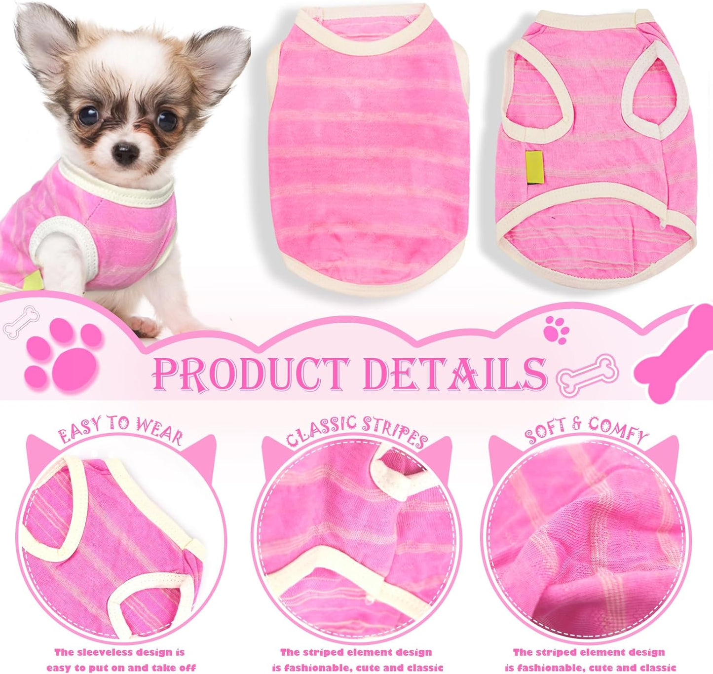 Kallfir's cutie 2 Pieces Chihuahua Clothes Summer Dog Clothes for Small Dogs Girl Spring Stripe Dog Shirts Cute Soft Pet Puppy Cat Clothes