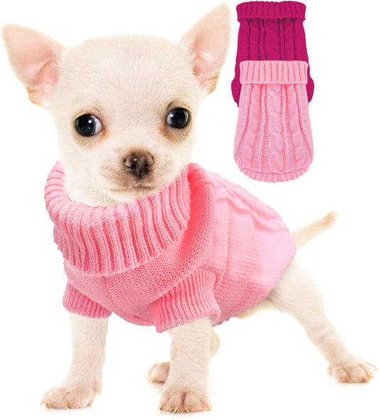 Kallfir's cutie XXS Dog Sweater, 2 Pieces Chihuahua Sweater Yorkie Teacup Dog Clothes for Small Dogs Girl Winter Puppy Clothes Outfits XX-Small Pink