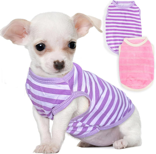 Kallfir's cutie 2 Pieces Chihuahua Clothes Summer Dog Clothes for Small Dogs Girl Spring Stripe Dog Shirts Cute Soft Pet Puppy Cat Clothes