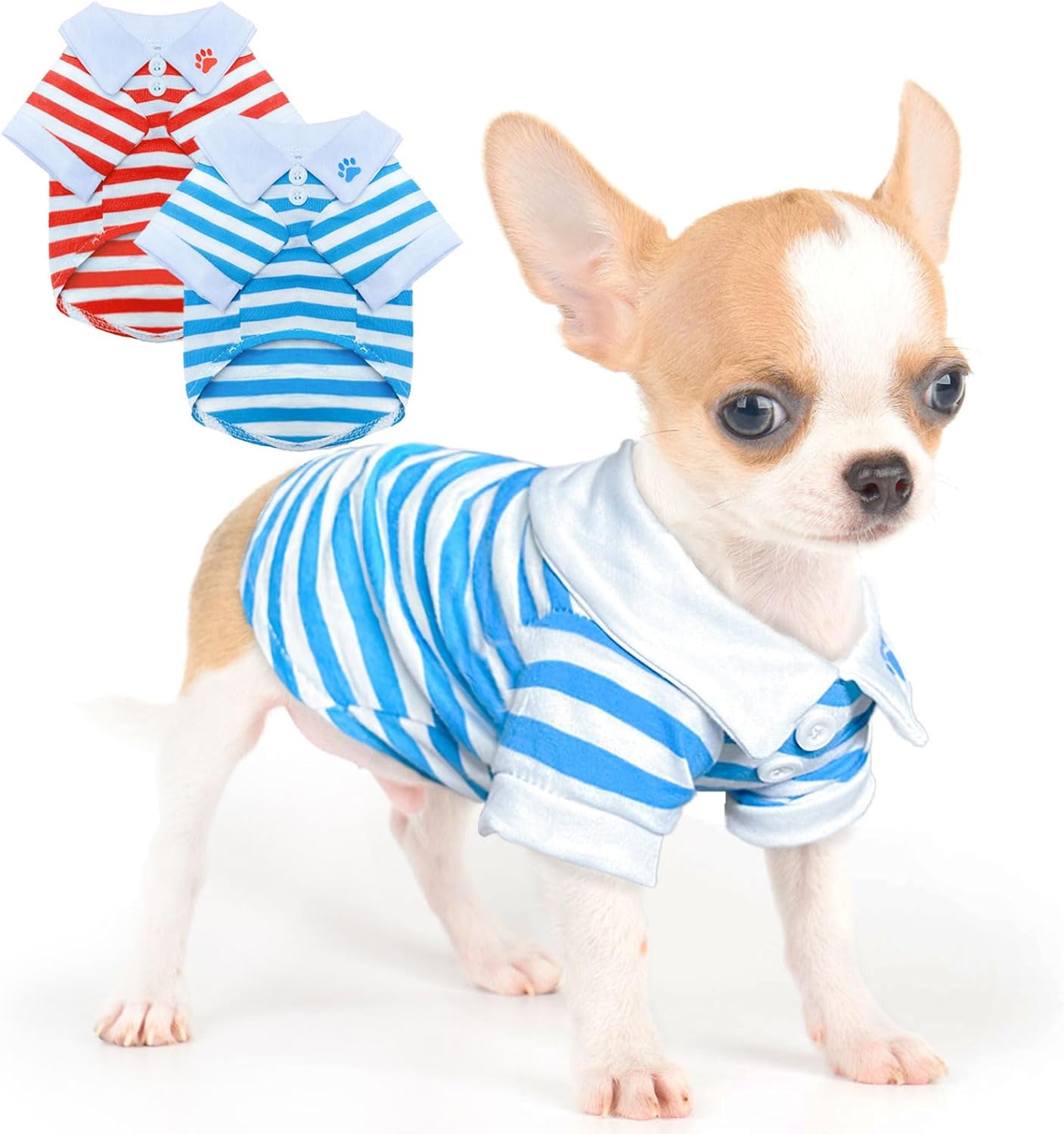 Kallfir's cutie XXS Dog Clothes , 2 Pieces Chihuahua Clothes Striped Dog T-Shirt Yorkie Teacup Dog Clothes for Small Dogs Girl Puppy Clothes