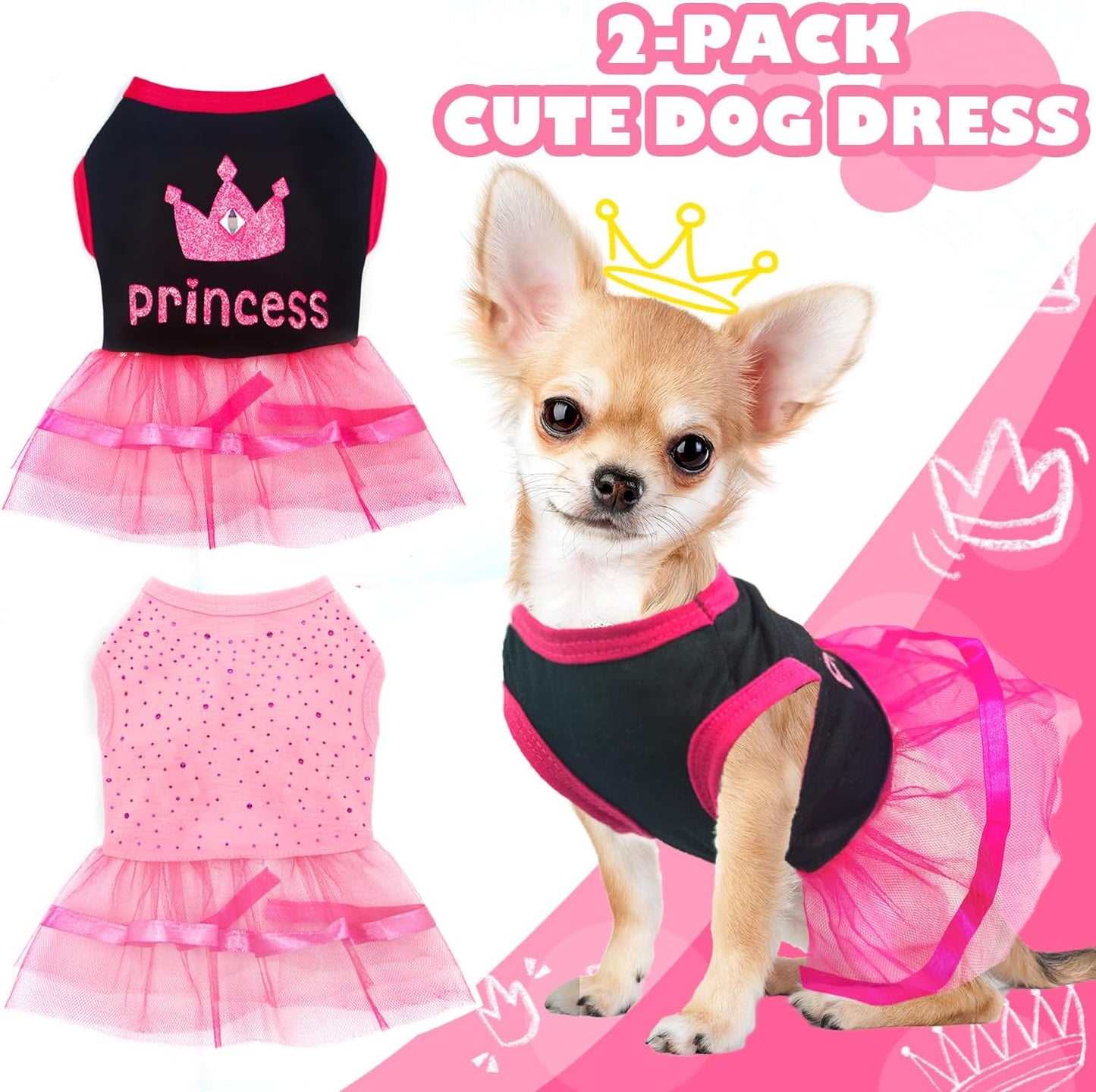 Kallfir's cutie 2 Pieces Dog Clothes for Small Dog Girls Cute Princess Puppy Dresses with Rhinestones Pet Dress Outfit Female Dog Clothes for Small Dogs