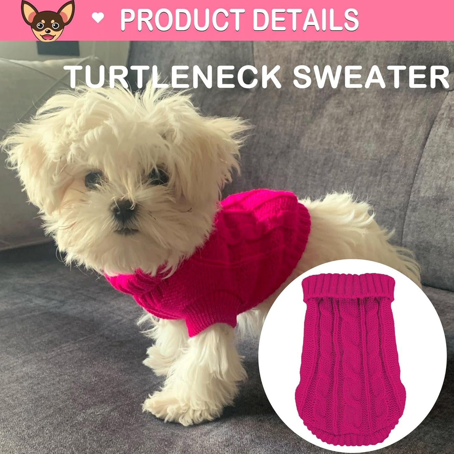 Kallfir's cutie XXS Dog Sweater, 2 Pieces Chihuahua Sweater Yorkie Teacup Dog Clothes for Small Dogs Girl Winter Puppy Clothes Outfits XX-Small Pink