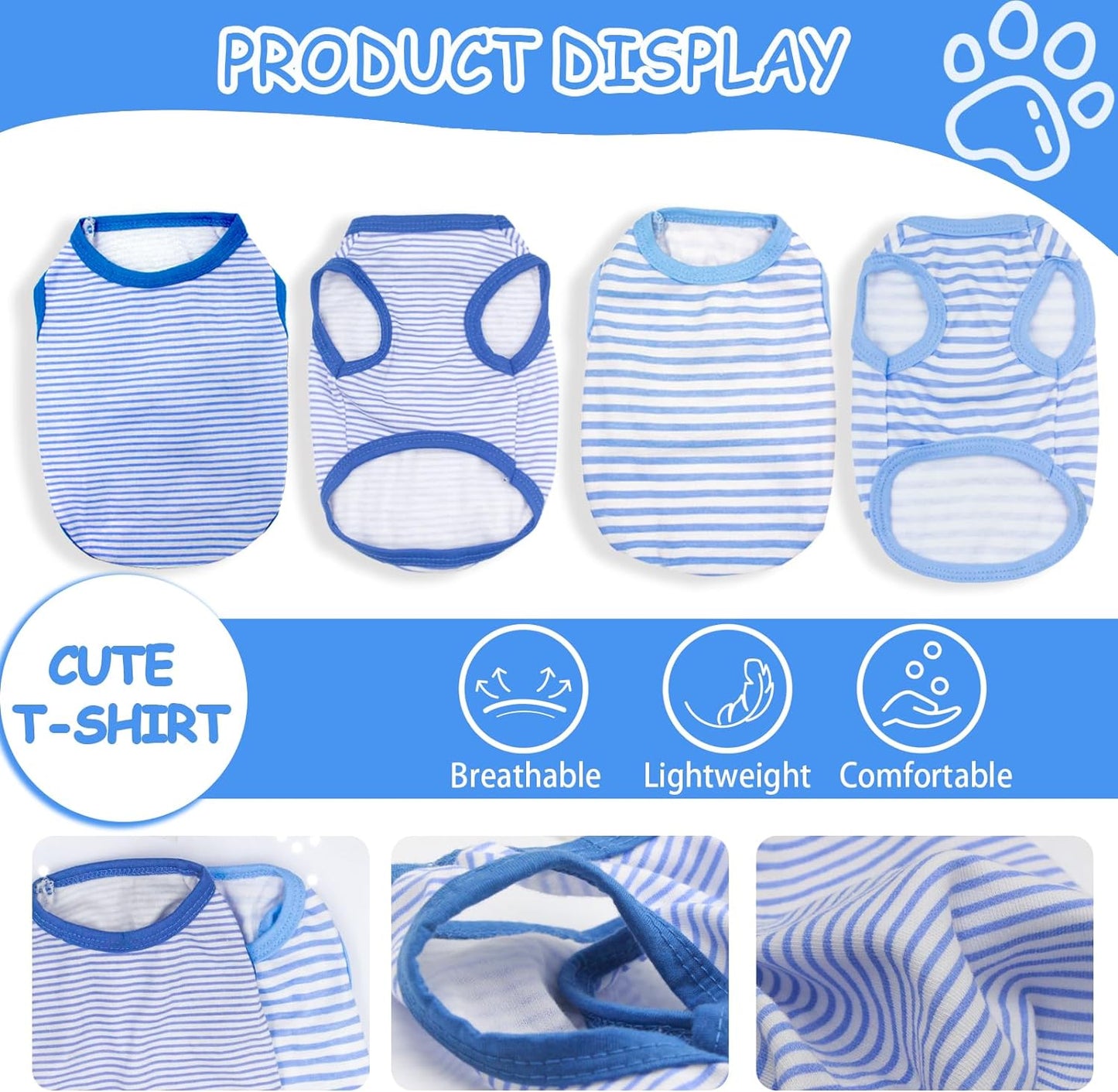 Kallfir's cutie Dog Clothes for Small Dogs Boy Summer Spring Stripe Dog Shirts cute Chihuahua Yorkie Clothes Pet Puppy Cat Clothes Tiny Dog outfit 2 Pieces