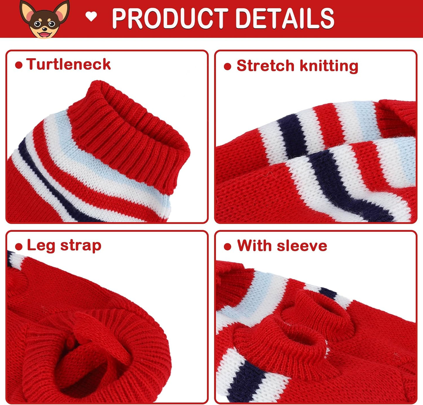 Kallfir's cutie 2 Pieces Christmas Dog Sweater Xxs Dog Sweater Striped Knitted Turtleneck Winter Dog Clothes for Small Dogs Chihuahua Sweater Christmas Dog Outfit