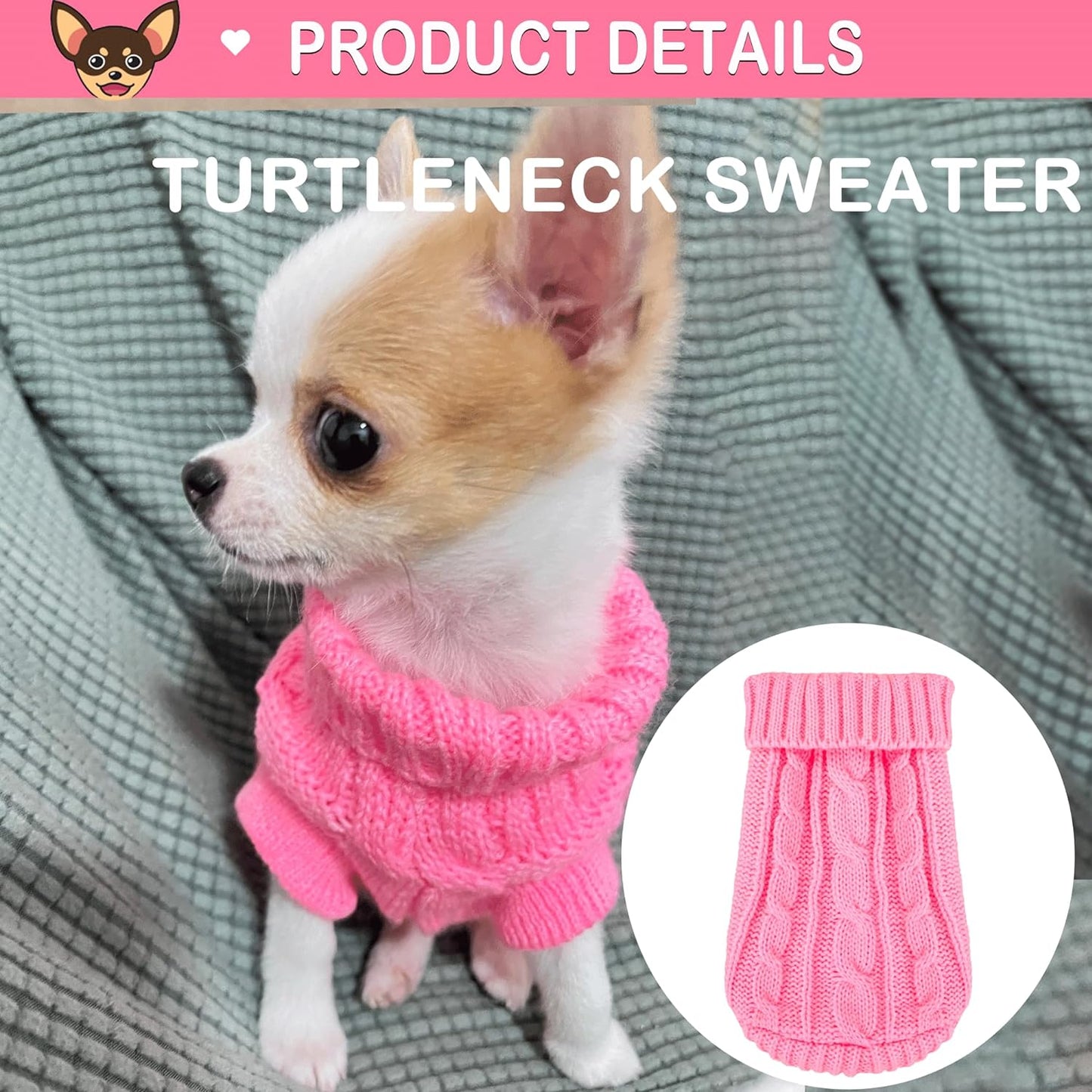 Kallfir's cutie XXS Dog Sweater, 2 Pieces Chihuahua Sweater Yorkie Teacup Dog Clothes for Small Dogs Girl Winter Puppy Clothes Outfits XX-Small Pink