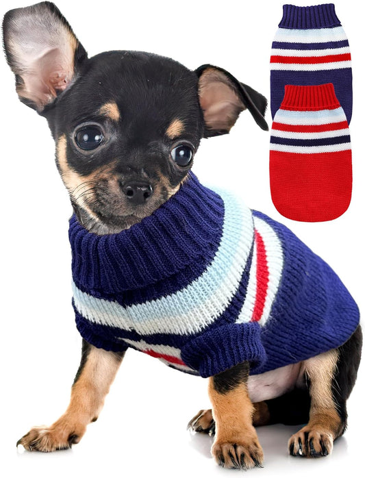 Kallfir's cutie 2 Pieces Christmas Dog Sweater Xxs Dog Sweater Striped Knitted Turtleneck Winter Dog Clothes for Small Dogs Chihuahua Sweater Christmas Dog Outfit